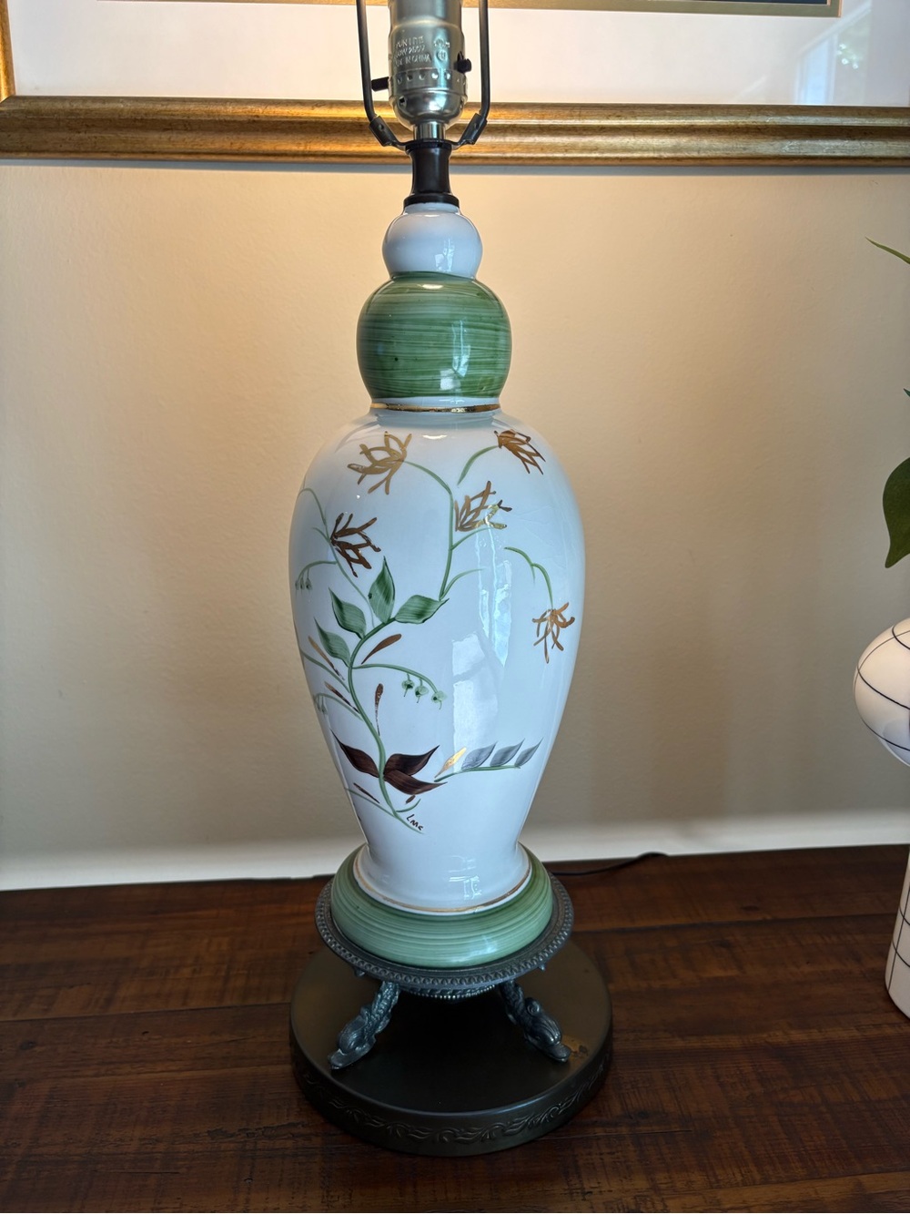 Vintage Hand-Painted Floral Ceramic Lamp Dolphin/ Fish -Head Claw Feet - Picture 7 of 11